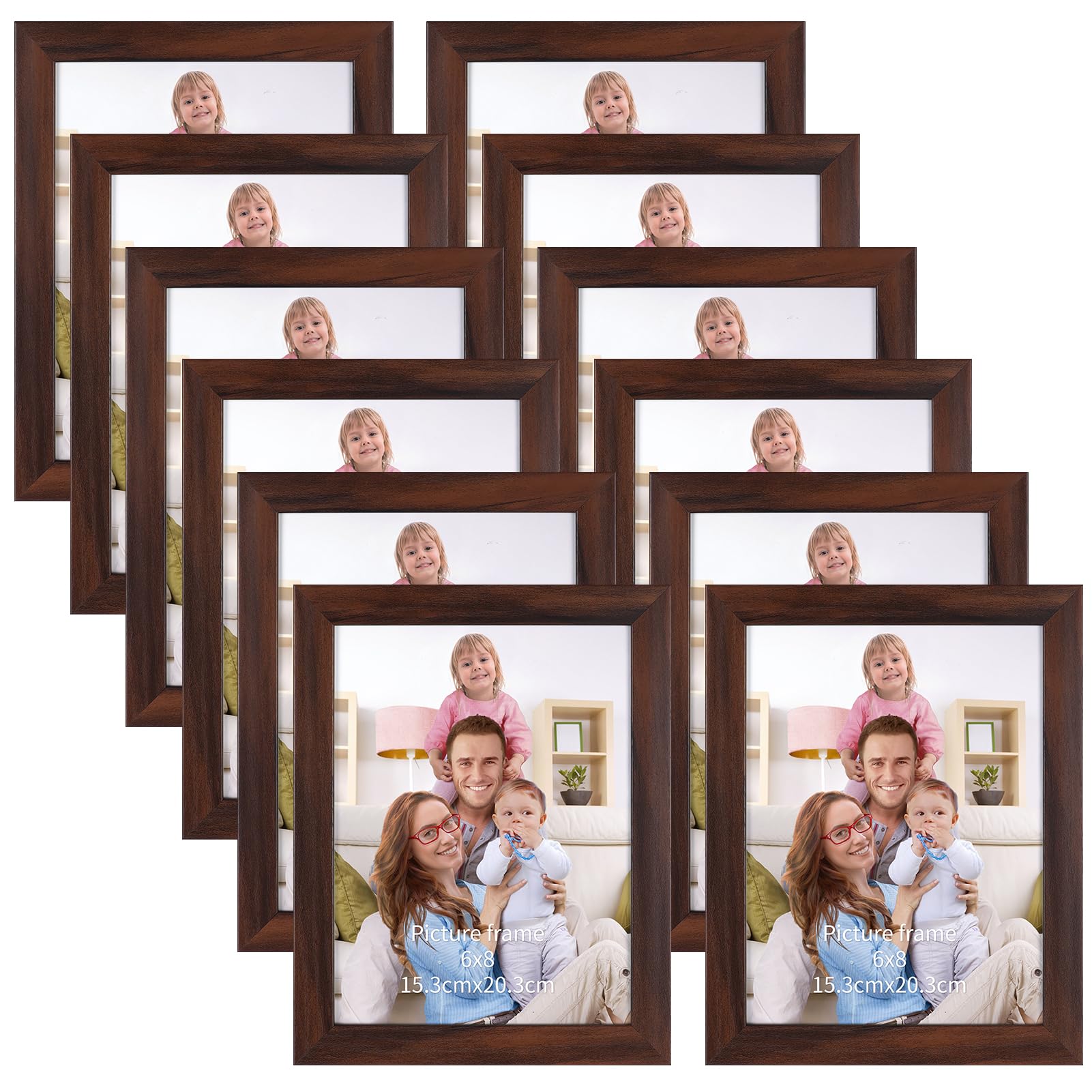 Giftgarden 12 Pack 6x8 Photo Frames, Brown Picture Frames 8x6 for Wall or Tabletop Display