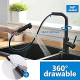 Tohlar Black Kitchen Tap Mixer with Pull Out Sprayer 360° Swivel Matte Black view 4