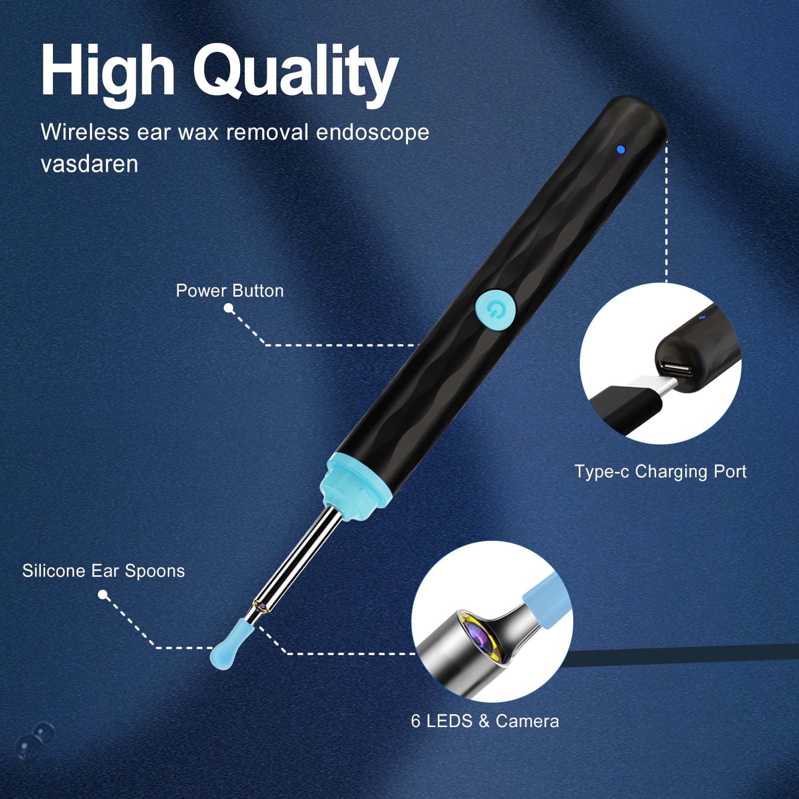 Ear Wax Removal, Ear Wax Removal Tool Camera Built-in 1296P, Easy and Safe Ear Cleaning, Earwax Removal kit with 9 Ear Set and 8 Traditional Tools, Ear Cleaning Kit for iPhone,iPad,Android (Black)