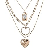 Jessica Simpson 3 Layer Heart Necklace For Women 19"+2", Gold-Tone Layered Necklace with Heart Pendants and Crystals