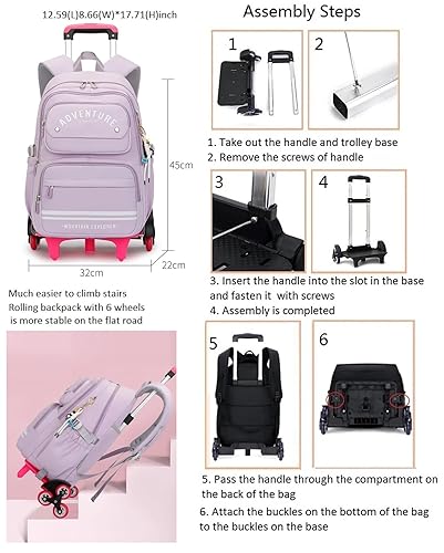 ETAISHOW Rolling Backpack for Girls Kids Backpack with Wheels Roller  Bookbag Trolley School Bag Wheeled Bag in Saudi Arabia | Whizz Kids'  Backpacks