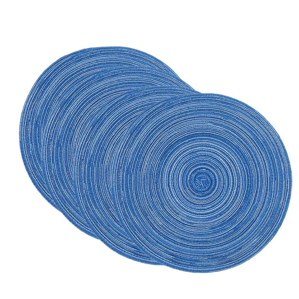SCF2017 Set of 4 Round Woven Cotton Yarn Placemats 36cm Table Mats(Blue)