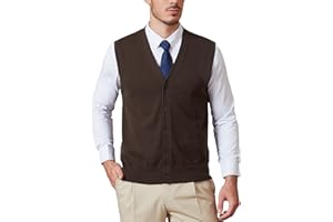 Kallspin Men’s Button Down Sweater Vest Lightweight Knitted Pure Cotton V-Neck Sleeveless Cardigans