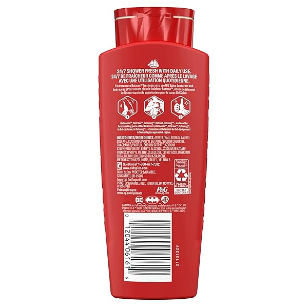 OLD SPICE BODY WASH FOR MEN, BATMAN: DARK NIGHT, 3X DEFENSE, 24/7 SHOWER FRESH WITH LASTING SCENT, CLEANSING 2-IN-1 BODY & FACE WASH, SMELL LIKE A HERO, BLACK CHERRY AND NIGHTFALL SCENT, 24 OZ