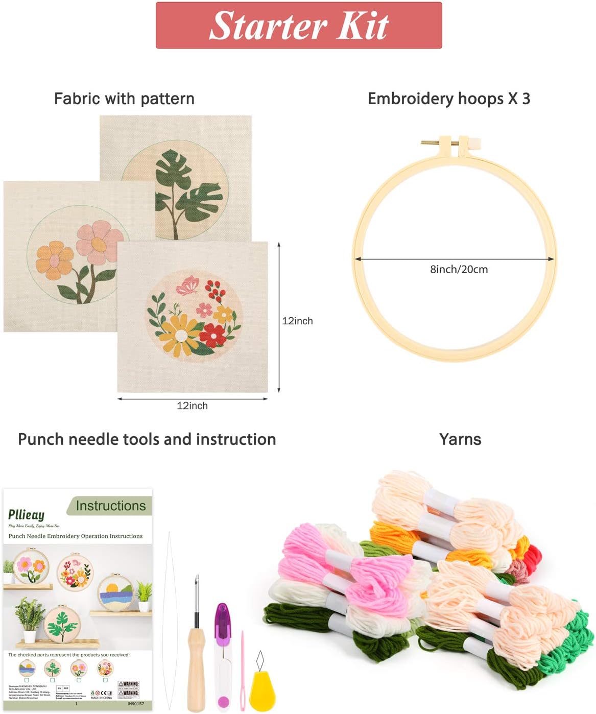 Pllieay 3 Set Punch Needle Embroidery Starter Kits include Instruction, Punch Needle Fabric with Pattern, Yarns - Image 4