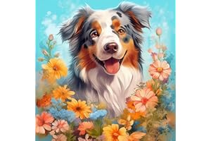 GUMITOON Diamond Painting Kits for Adults, Dog in Flowers 5D Diamond Art Painting by Numbers Kits, DIY Diamond Art Kits, Full Round Drill Diamond Painting Kit for Adults for Home Wall Decor,12x12 inch