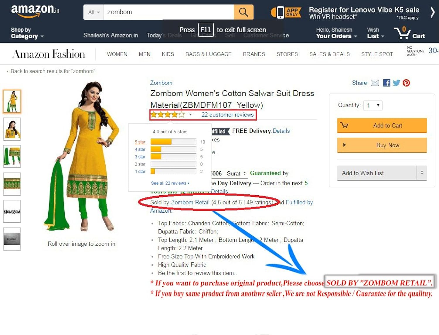 zombom women's cotton salwar suit dress material(zbmdfm107_yellow)