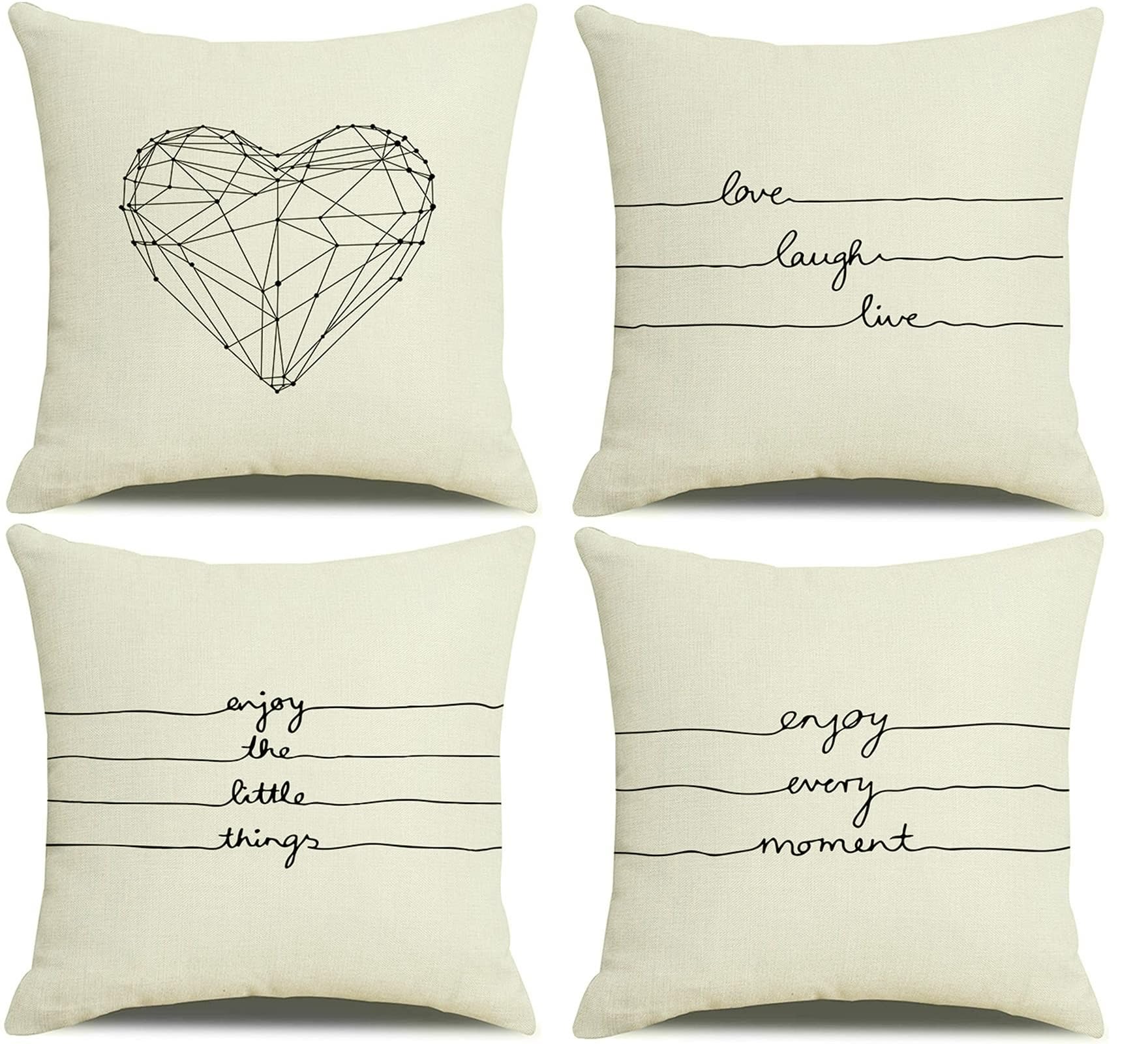 Wycian Beige Linen Cushion Covers Letter Pillow Cases Cushion Covers 50cm x 50cm 4Pc Cushion Cover Love Pillowcase 20 Inch with Zipper Enjoy Every Moment