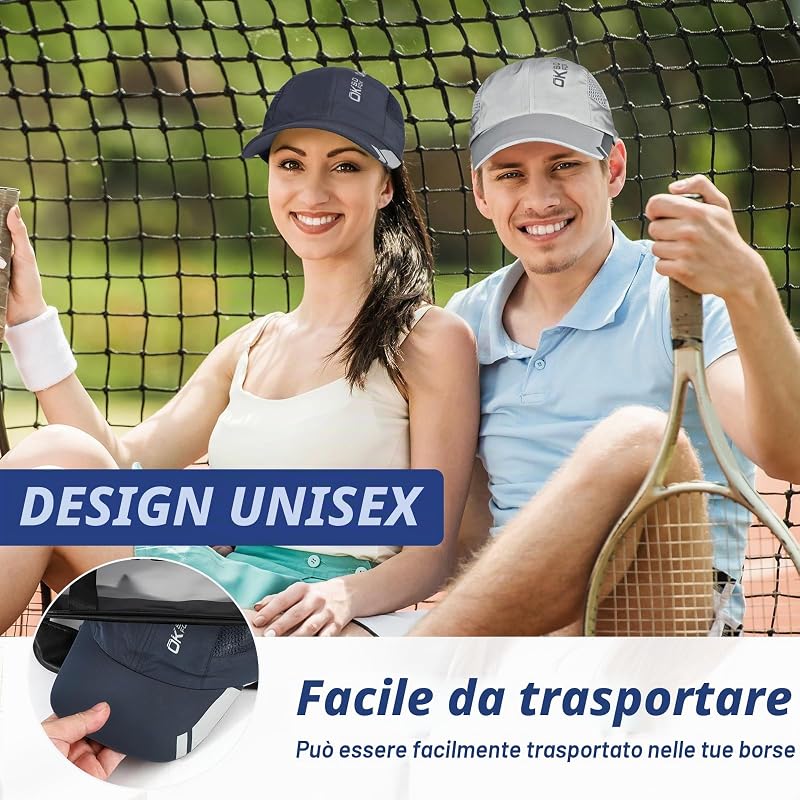 2 Confezioni Cappello da Baseball Uomo Donne, Sport Aperta Cappellino Visiera Asciugatura Rapida, Traspirante Leggero Pieghevole Cappellini da Sole Estivo Berretto Baseball Regolabile Snapback