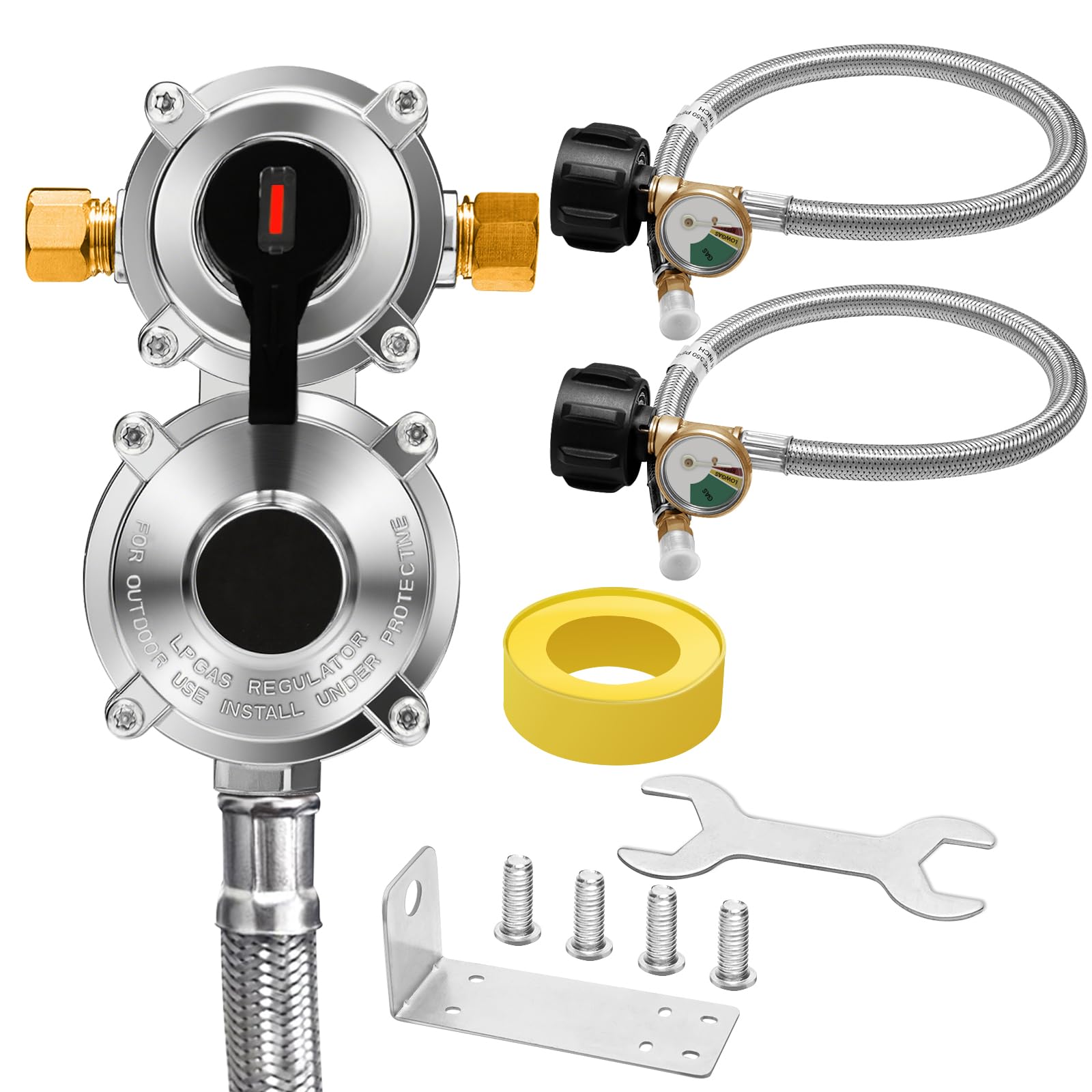 Photo 1 of Blshwez Dual Stage RV Propane Regulator Kit - Auto Changeover 2-Tank System with 18" Stainless Hoses & Gauge