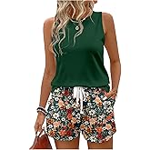SOLY HUX Women's Summer 2 Piece Outfits Sleeveless Tank Tops and Floral Print Shorts Casual Vacation Set