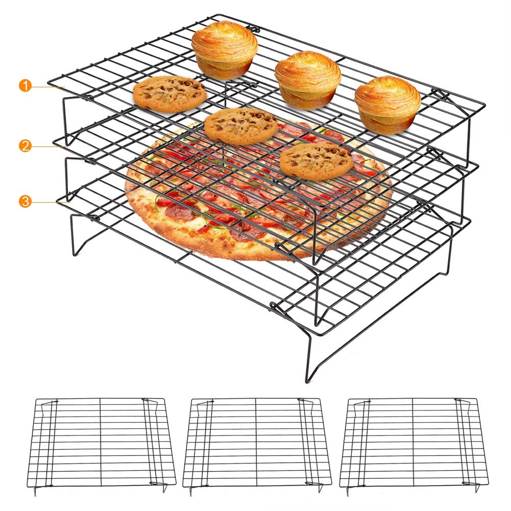 lyrlody 3 Tier Cooling Rack, Carbon Steel Nonstick Baking Tray Rack for Biscuit Cake Bread, 34 x 24.5 x 7cm