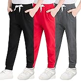 VOGRYE 3 Pack Boys Sweatpants Fleece Athletic Workout Kids Clothes Boys Joggers with Zipper Pocket and Drawstring Size 2-14