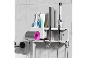 BOIVSHI Hair Dryer Holder, Hair Tool Organizer Wall Mount, Metal Blow Dryer Holder, Curling Iron Holder, Curling Iron, Hair Dryer Wall Mount, Bathroom Accessories Tools Organizer, White