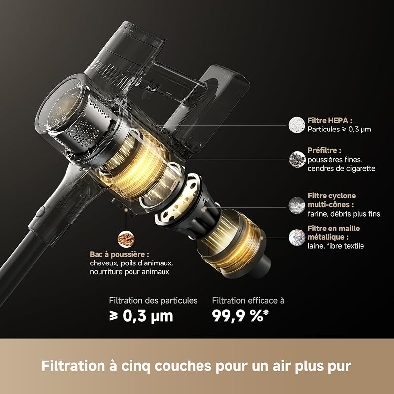 R30 Aspirateur Balai sans Fil, 22 000 PA/190AW, Brosse latérale