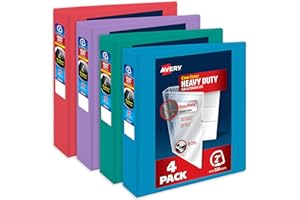 Avery Heavy-Duty View 3 Ring Binders, 2 Inch One Touch Slant Rings, 530-Sheet Capacity, Assorted Bright Colors, 4-Pack (79636) – for School, Office, Teachers, Classrooms & Home Organization