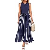ZESICA Women's Summer Sleeveless Maxi Dress 2026 Crewneck Ribbed Knit Tie Waist Casual A Line Sweater Dresses
