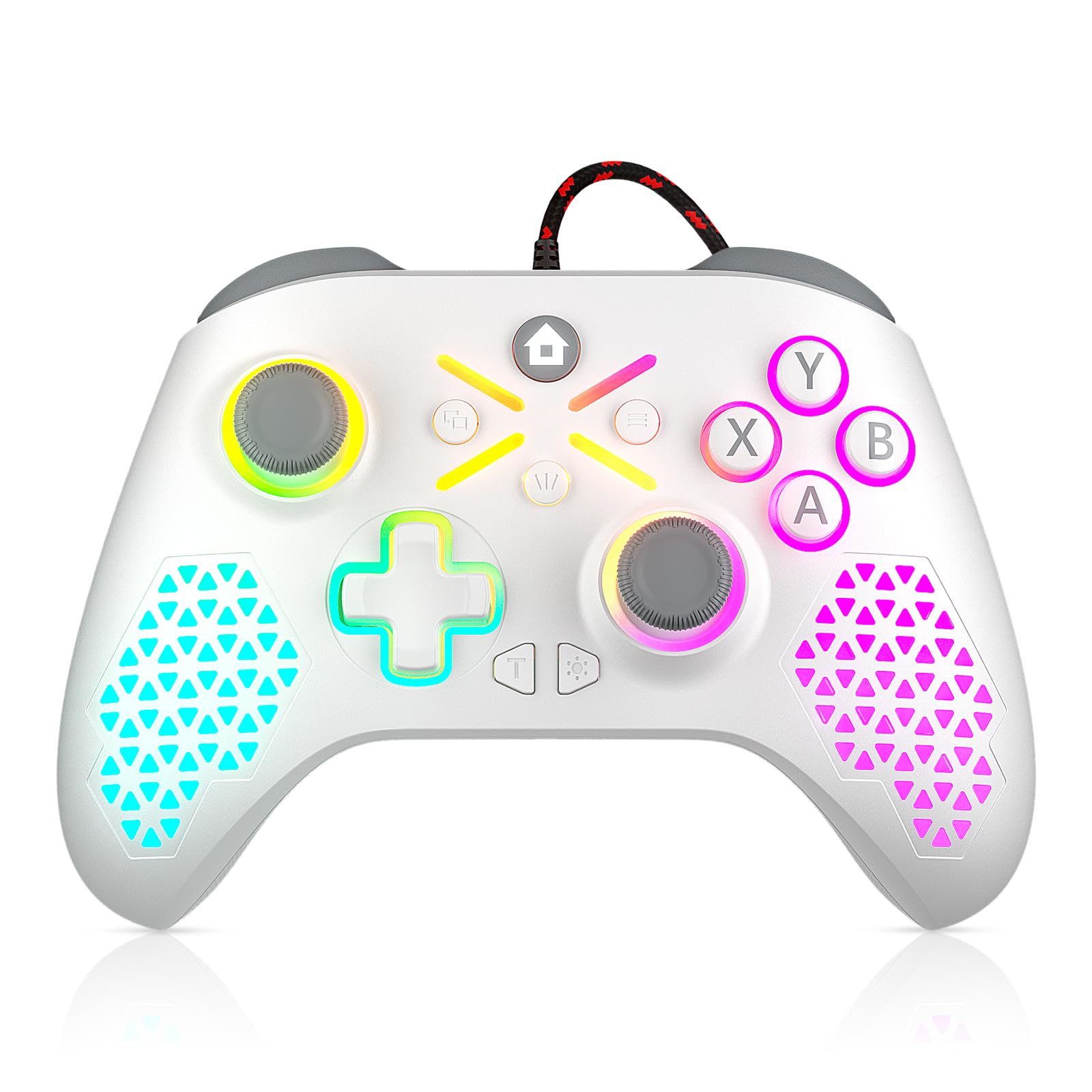 LENISUOLE Wired RGB Controller - Compatible with Xbox One/Series X|S, PC, Steam Gamepad with Turbo, Macro Programming & 3.5mm Audio Jack