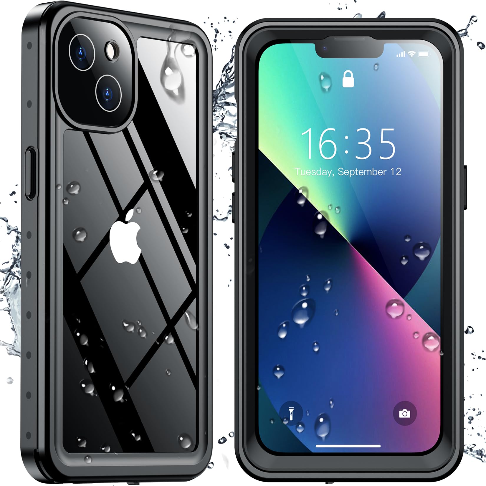 SPIDERCASE for iPhone 13 Case Waterproof,Black/Clear