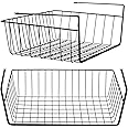 Tebery 2 Pack Black Under Cabinet Storage Shelf Wire Basket Organizer Fit Dual Hooks for Kitchen Pantry Desk Bookshelf