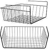 Tebery 2 Pack Black Under Cabinet Storage Shelf Wire Basket Organizer Fit Dual Hooks for Kitchen Pantry Desk Bookshelf