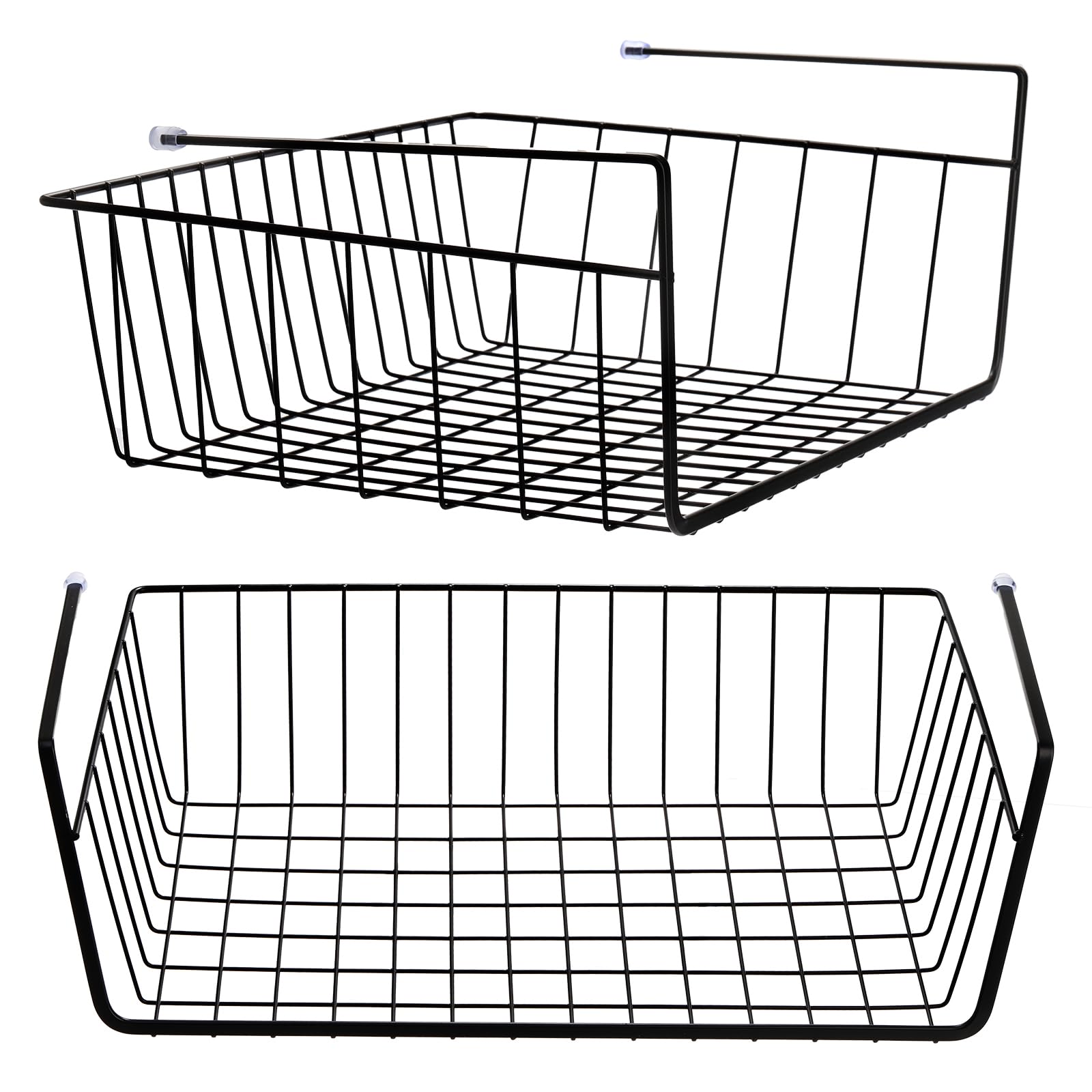 Lawei Under Cabinet Storage Shelf Wire Basket Organizer Fit Dual Hooks for Kitchen Pantry Desk Bookshelf Silver (2 Pack)