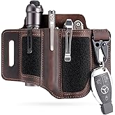 VIPERADE PL3 Multitool Sheath, Leather Sheath with DIY Patch Area, EDC Pocket Organizer for Men, Leatherman Sheath Flashlight Holder with Pen Holder, EDC Belt Organizer with Key Holder (A-Dark Brown)