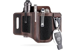 VIPERADE PL3 Multitool Sheath, Leather Sheath with DIY Patch Area, EDC Pocket Organizer for Men, Leatherman Sheath Flashlight Holder with Pen Holder, EDC Belt Organizer with Key Holder (A-Dark Brown)