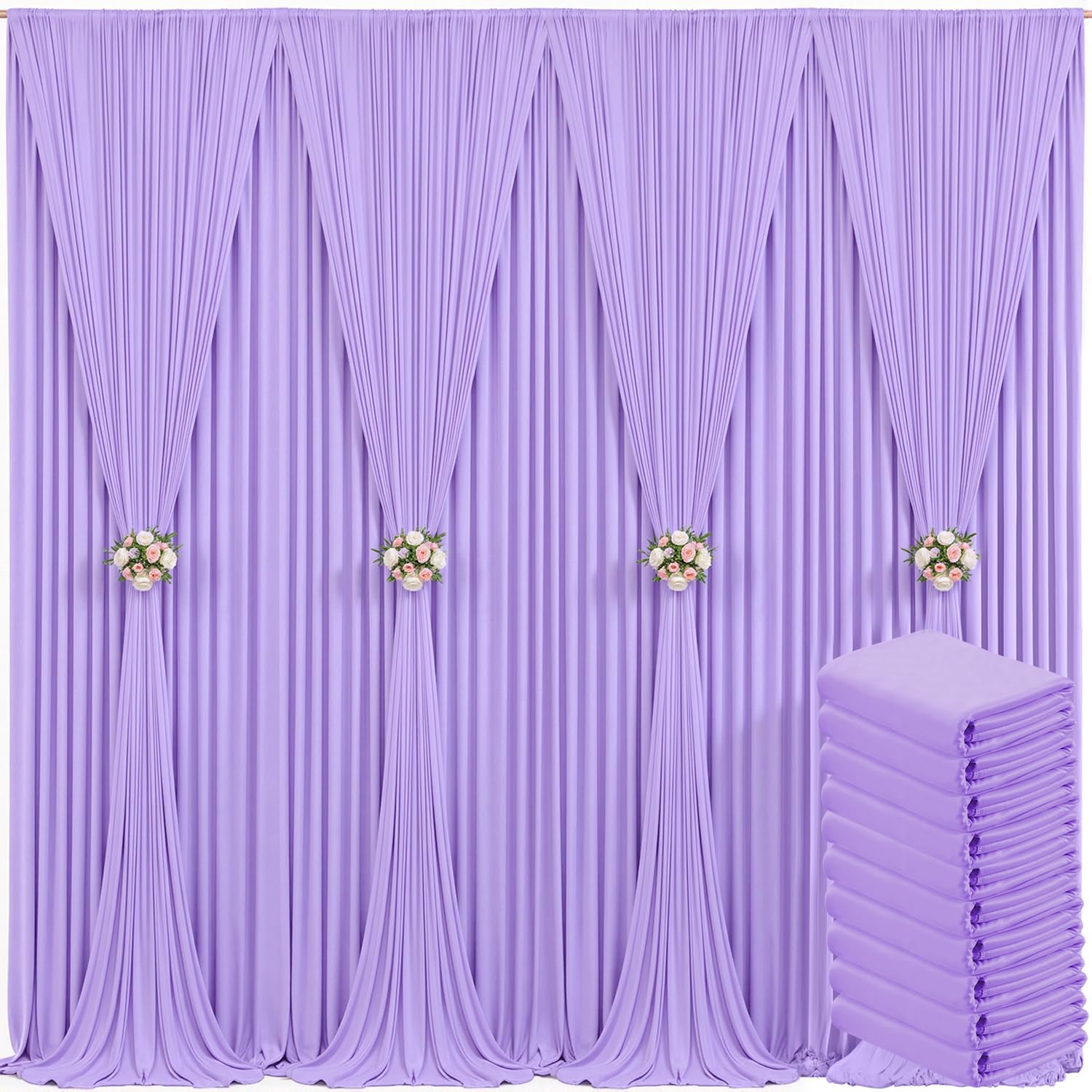 Photo 1 of 10 Panels Lavender Backdrop Curtain for Parties Wedding Light Purple Wrinkle Free 50ft x 10ft Backdrop Drapes for Baby Shower Birthday Party Photo Photography Polyester Fabric Background Decoration