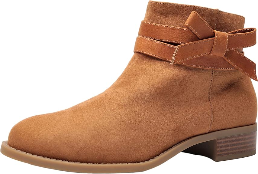 Luoika Women's Wide Width Ankle Boots Low Stack Heel Zip