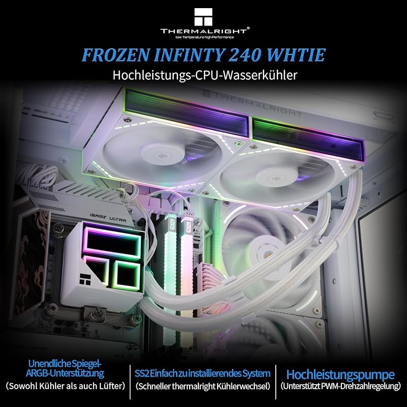 Frozen Infinity 240 WHITE - Ventilador de CPU doble PWM con 2000 rpm, enfriador de CPU Aio para AM4/AM5 e Intel LGA115X/2011/1700/1851, Infinity Mirror