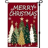Merry Christmas Trees Garden Flags 12x18 Inch -Double Sided Small Christmas Yard Flags UV protection Fade Resistant for Holiday Decoration Outdoor