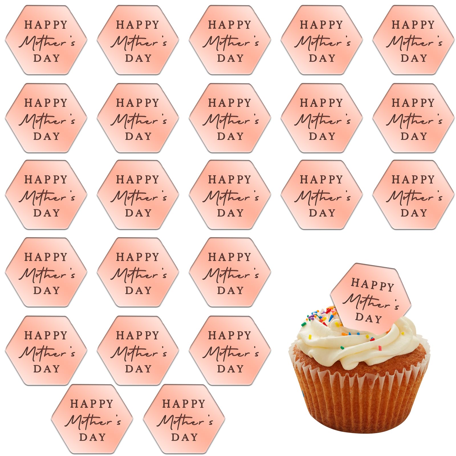 EDUEE Happy Mothers Day Cupcake Toppers Acrylic 24 piece Rosegold ...