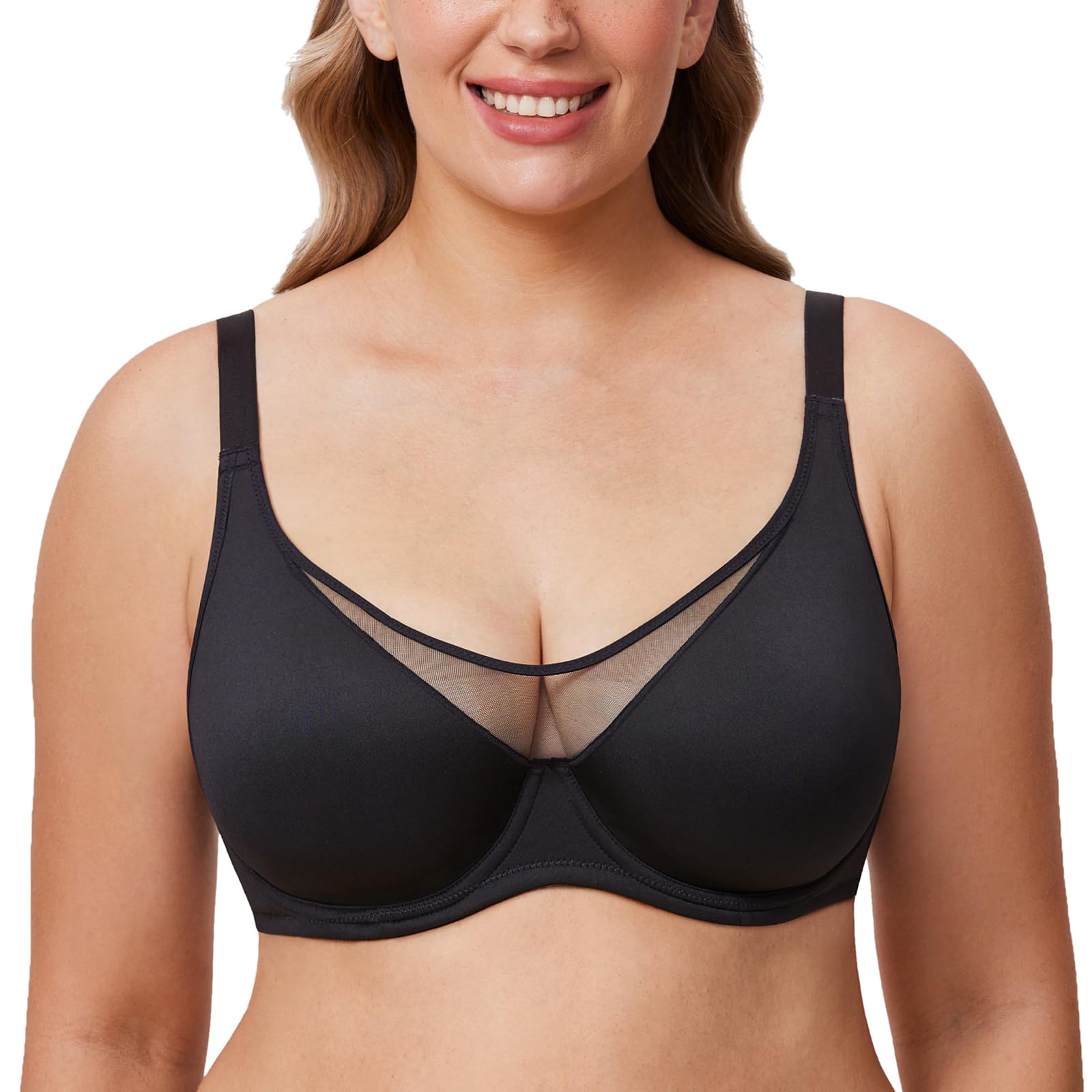 DELIMIRA Women's Minimizer Bras Plus Size Full Coverage Underwire Unlined Seamless Sheer Bra
