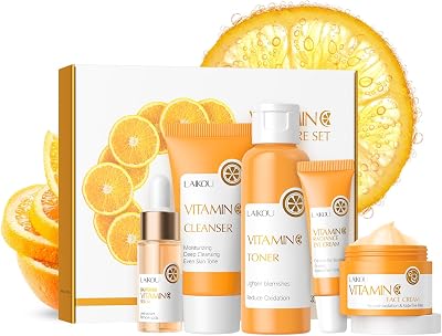 LAIKOU Vitamin C Skincare Set 5pcs Cleanser Toner Serum Eye Cream Moisturizer
