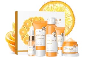 LAIKOU Skin Care Set Vitamin C Women Beauty Gift Sets Skin Care Kit with Cleanser, Toner, Serum, Eye Cream, Face Cream Travel Kit for Women Teen Girls Mom Daughter Birthday TSA-friendly Sizes 5pcs