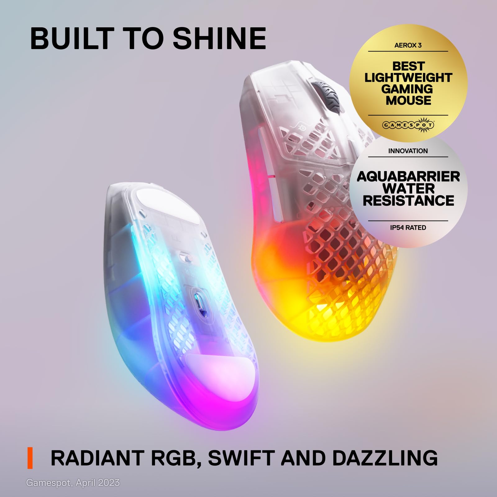 SteelSeries Aerox 3 Wireless - Holey RGB Gaming Mouse - 18K DPI TrueMove Air Optical Sensor - Ultra-Lightweight Water Resistant Design - Ghost