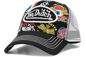 Von Dutch Monogram Trucker Cap - Retro Snapback Cap for Men and Women - Adjustable Snap Fit Panel, Mesh Rear, Curved Bill