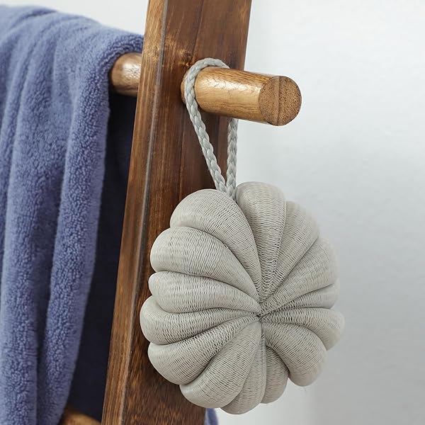 TAOZUN 67-INCH TOWEL LADDER WITH BASKET FOR BATHROOM STORAGE, RUSTIC WOODEN BLANKET LADDER WITH HOOKS FOR FARMHOUSE DISPLAY, WALL LEANING TOWEL LADDER WITH LAUNDRY BASKET ORGANIZER