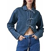 Kedera Womens Jean Jacket Tie Front Long Sleeve Denim Shacket Lapel Collar Tops Fall Winter Fashion Trendy Coat Blazer