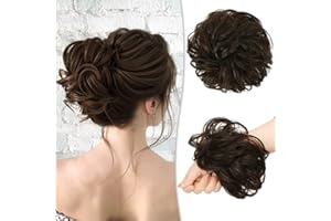 RUWISS Messy Bun Hair Piece Human Hair Messy Rose Bun Hair Buns for Women Real Hair Scrunchies Hair Piece Updo Hair Pieces Bun Extension Ponytail Messy Hair Bun(Dark Brown with 15% Dark Cocoa Blonde)
