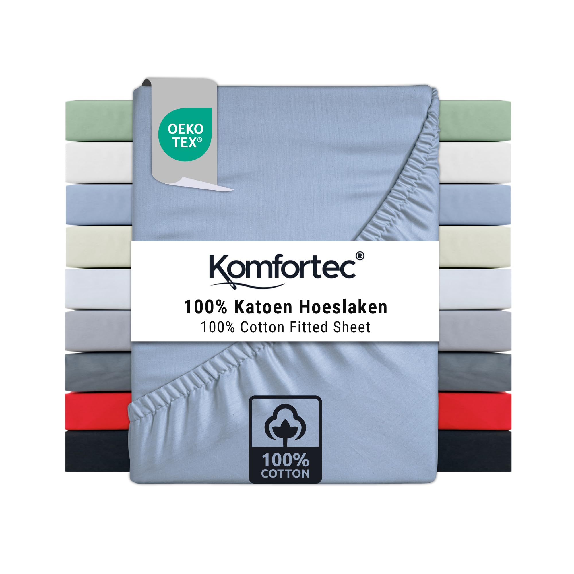 Komfortec Single Fitted Sheet 100% Cotton, 11 inch (30 cm) Deep Pocket - Light Blue โ image 1