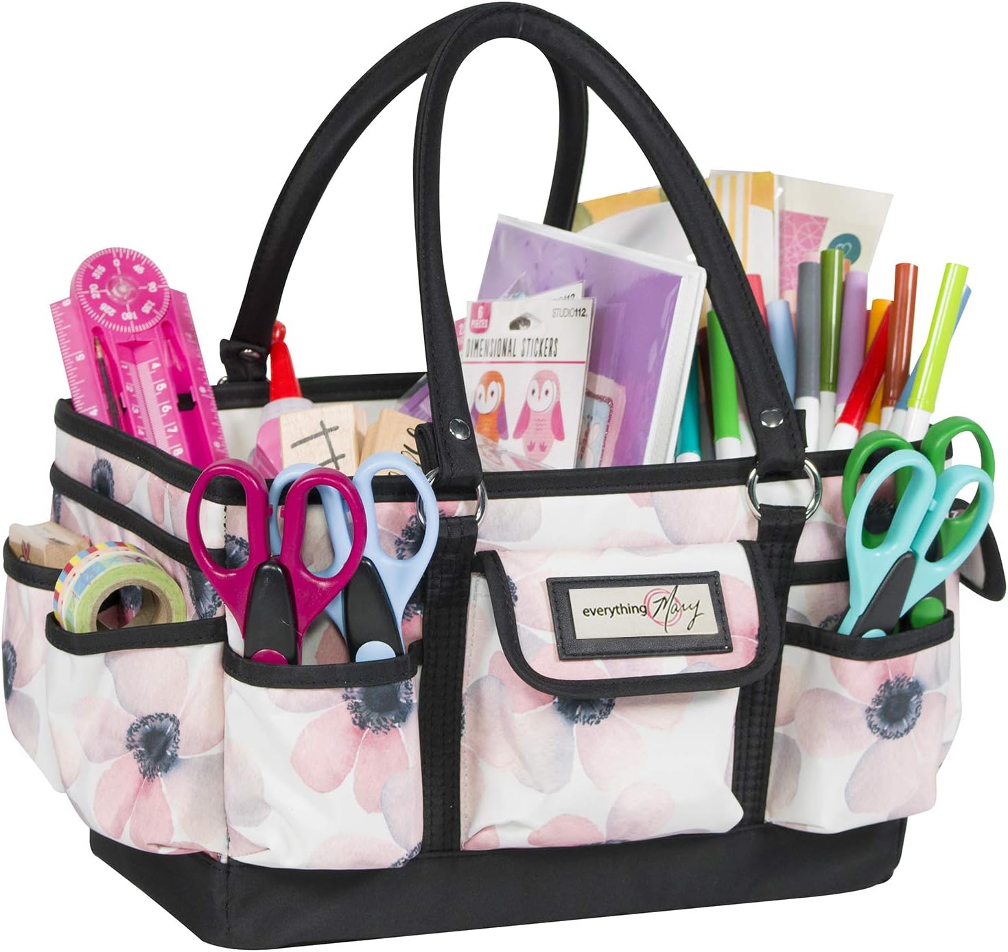 Everything Mary White Flower Deluxe Store and Tote Storage Craft Bag Organizer for Crafts