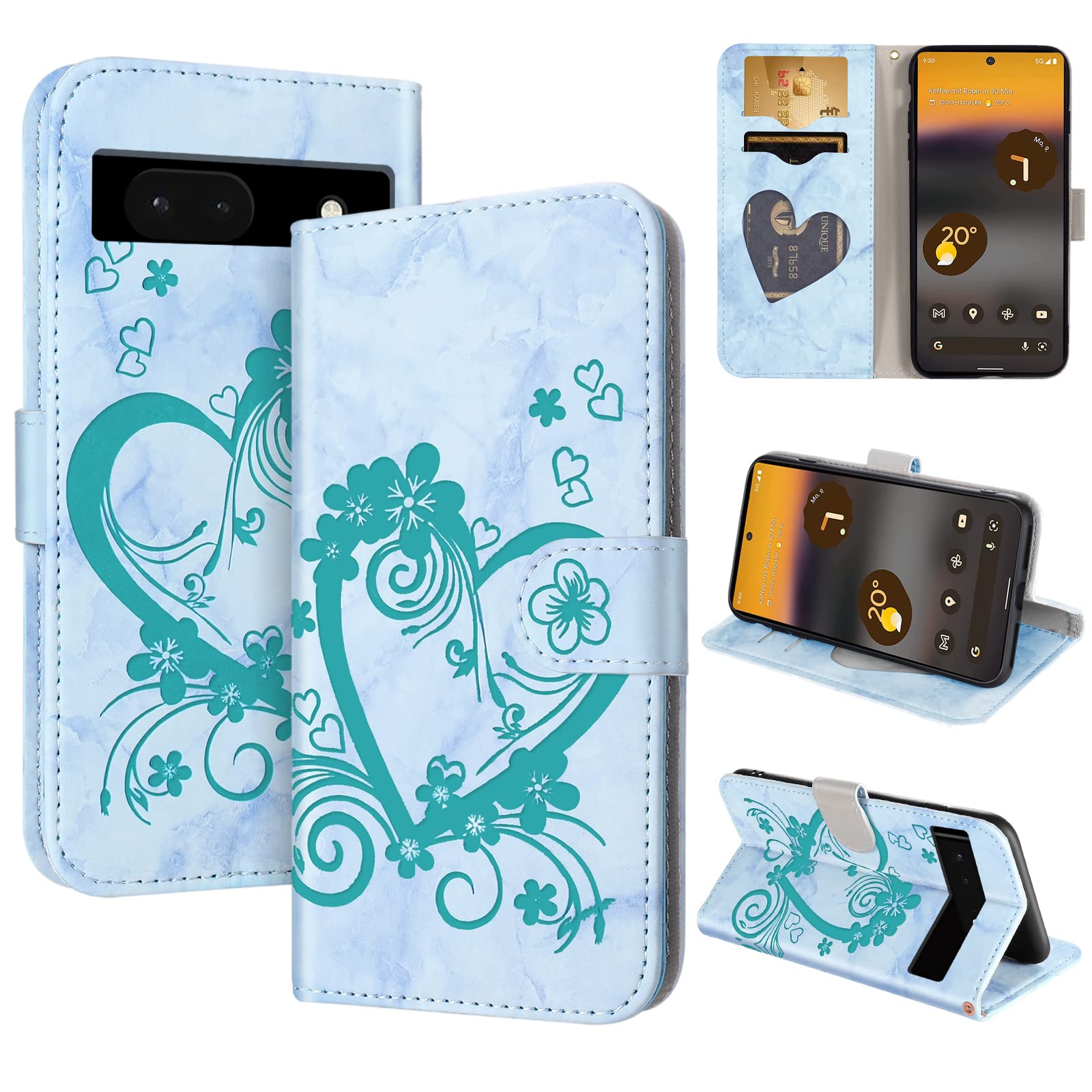 CASAFUNY Case for Google Pixel 6a, Premium Leather Wallet Case Magnetic Flip Phone Case Shockproof Cover with Card Holder Kickstand for Google Pixel 6a, Green — image 1