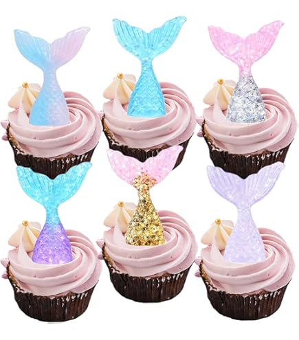 Adornos Para Cupcakes De Sirena Para Baby Shower, Decoración Para Fiesta Bajo El Mar, Etiquetas De Postre Imprimibles Con Cola Dorada, Color Morado Y Verde Azulado Mágico De Princesa BS37V