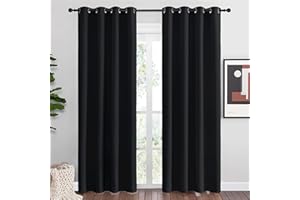 NICETOWN Black Out Curtains for Bedroom Living Room 80 Inches Long, 2 Panels, 52" W, Black, 3 Pass Microfiber Noise Reducing 