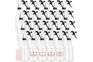 Rtteri 24 Pcs 16 Oz Plastic Spray Bottle for Cleaning Solutions Bulk Empty and Reusable Leak Proof Spraying Bottles for Cleaning, Water, Auto Details, Commercial, Bathroom(Black, White)