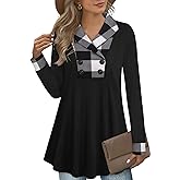 Bebonnie Womens Long Sleeve Casual V Neck Sweatshirts Pullover Tunic Tops with Buttons