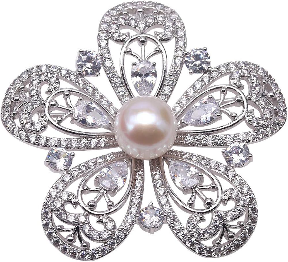 JYXJWELRY Xmas Gift Pearl Brooches Delicate ZirconFlower