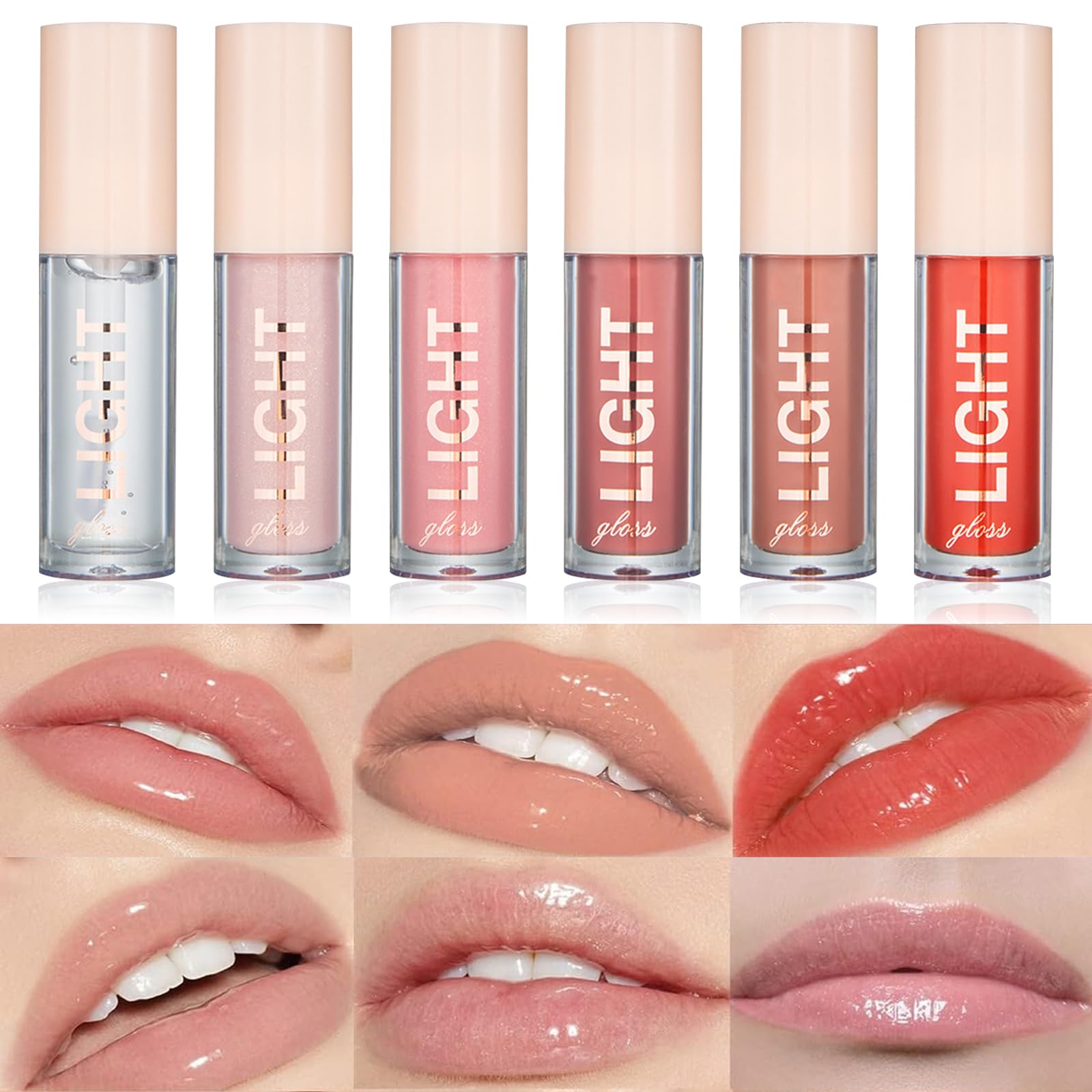 INBOLM 6 PCS Lip Gloss Set Shimmer Lip Gloss Lip Oil Light Lip Gloss Set Long Lasting Waterproof Liquid Lipstick Crystal Jelly Lip Create Enchanting Lips with Magical Shimmer